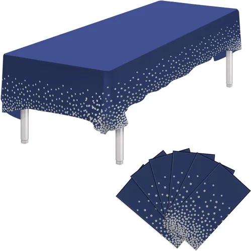 Vista 20 de Paquete de 4 manteles de plástico desechables azules y dorados para mesa rectangular, manteles desechables de 54 x 108 pulgadas, manteles