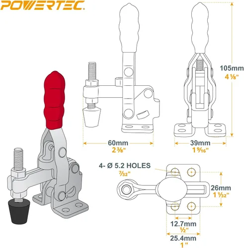 Vista 2 de POWERTEC Abrazaderas de palanca de 16 unidades, capacidad de 200 libras, 12050 abrazaderas verticales de liberación rápida con punta de presión