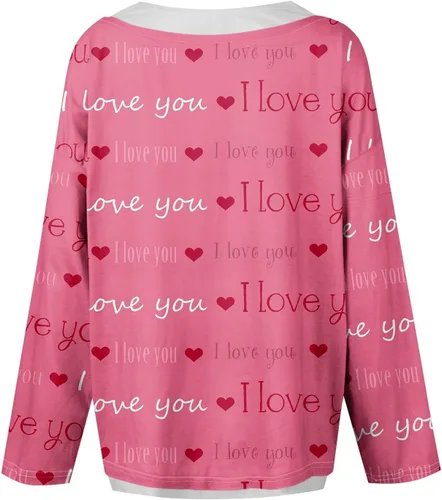 Vista 3 de Sudaderas para el día de San Valentín para mujer, cuello redondo, manga larga, con estampado de corazones, blusas casuales