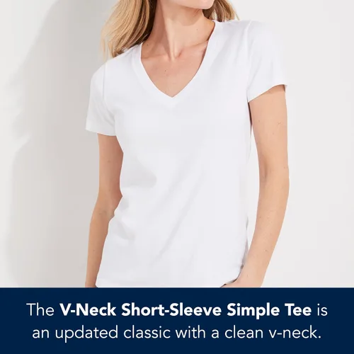 Vista 2 de vineyard vines Camiseta simple de manga corta con cuello en V para mujer