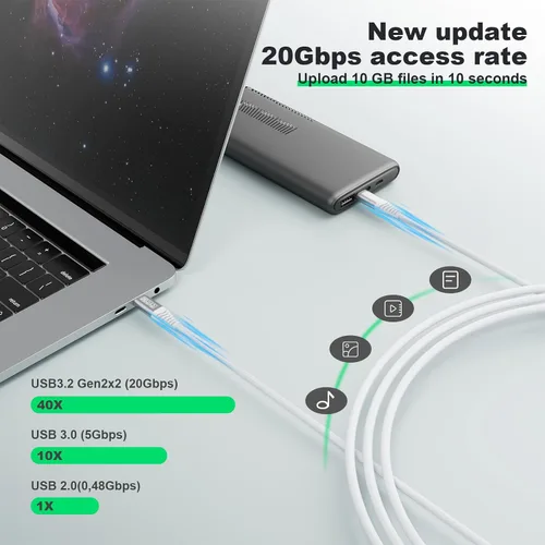 Vista 3 de Cable USB C 3.2 Gen 2X2 – 3.3 pies, cable de monitor 4K, transferencia de datos de alta velocidad de 20 Gbps, carga de 100 W, compatible con MacBook