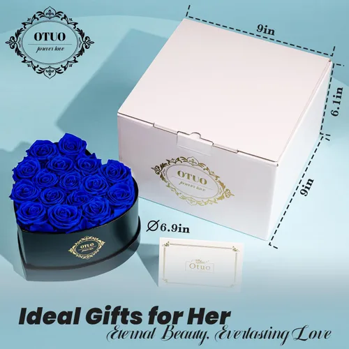 Vista 2 de 16 rosas preservadas en caja en forma de corazón, flores para entrega Prime que duran hasta 2 años, flores reales eternas para esposa, novia, madre