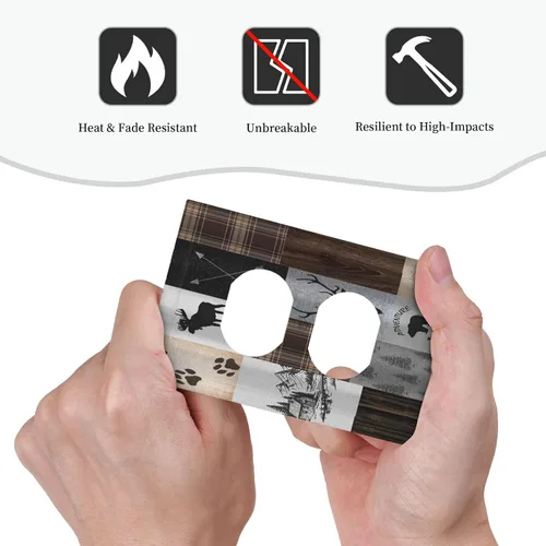 Vista 6 de Cubiertas de pared de lodge rústico retro con diseño de osos, ciervos y animales salvajes. Placas de pared dúplex simples para interruptor de luz.