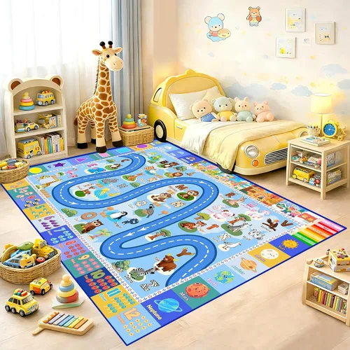 Vista 8 de Alfombras infantiles para sala de juegos, 5 x 7 pies, alfombra educativa del alfabeto ABC con números de las estaciones, alfombras ABC para niños