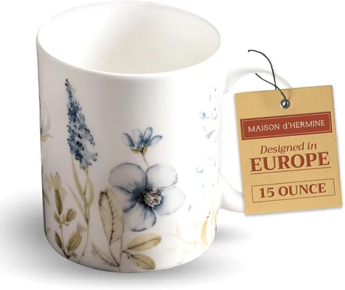 Vista 40 de Maison d' Hermine Taza de café con asas, tazas de porcelana fina de hueso, paquete de una taza de té para bebidas calientes, capuchino, latte