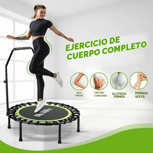 Vista 8 de ONETWOFIT Foldable Mini Bungee Rebounder Trampoline for Adults with Handle 40"/45" Silent Mini Trampoline Indoor/Garden Exercise Fitness
