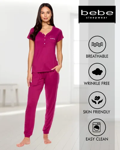 Vista 4 de bebe Conjunto de pijama para mujer camisa de manga corta con pantalones de pijama