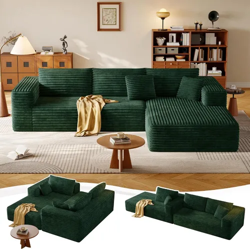 Vista 15 de Sofá Seccional Modular de 108.2" con Asiento Profundo, Sofá de Pana en Forma de L sin Estructura, Comodidad Moderna, Sofá Nube de Gran