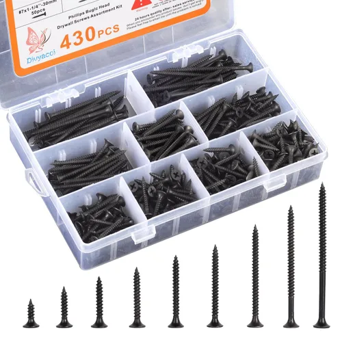 Vista 8 de 190 tornillos para paneles de yeso de alta calidad, acero negro #7, tornillos autorroscantes de punta afilada con unidad Phillips, juego surtido
