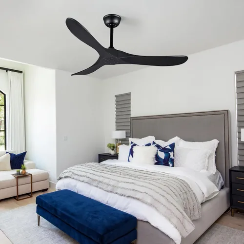 Vista 7 de Bigzone - Ventilador de techo negro para interiores y exteriores de 52 pulgadas sin luces con control remoto, motor DC eficiente energéticamente