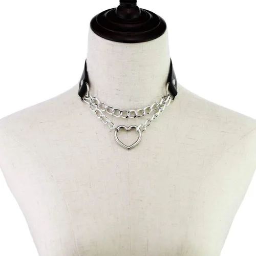 Vista 3 de MUGEER BTY Gargantilla de piel con forma de corazón gótico, Punk, Rock. Gargantilla y collares