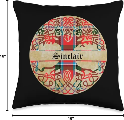 Vista 4 de Bagtown Clans Sinclair Clan - Almohada de tartán con apellido escocés, 16 x 16 pulgadas, multicolor