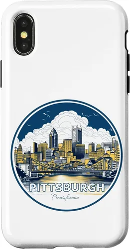 Vista 4 de Carcasa de acero para iPhone 14 Pittsburgh Downtown High Rise Building City Skyline