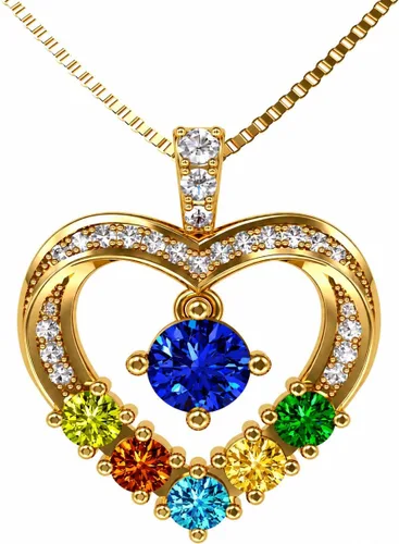Vista 14 de Central Diamond Center Collar con piedra natal de corazón para madre e hijo con 1-6 piedras preciosas de imitación en plata de ley, oro de 10