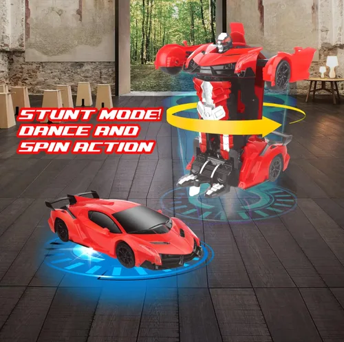 Vista 3 de Mindscope Turbo Twister 2 en 1 Red Morpher RC Car que se transforma en un robot