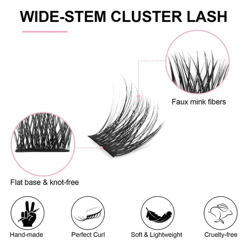 Vista 2 de KISSXIAOYA Extensiones de pestañas en racimo, 120 pestañas postizas individuales en racimo D, 0.354-0.591 in, pestañas postizas naturales y suaves