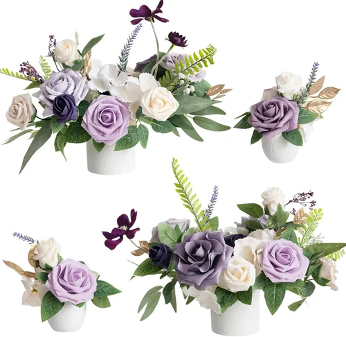 Vista 8 de Ling's moment Centro de mesa de boda flor con jarrón para ceremonia/recepción, mantel de mesa, arco, pasillo, juego de 4 negro y terracota