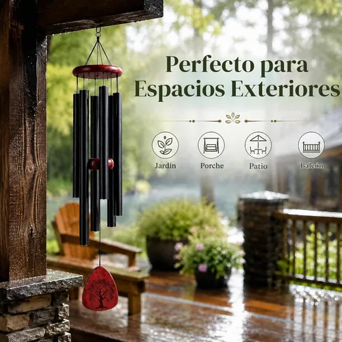 Vista 2 de Campanillas de viento de aluminio para jardín y patio al aire libre con tonos profundos relajantes, crea un ambiente tranquilo con un sofisticado