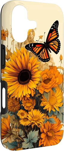 Vista 3 de Vintage Sunflower and Monarch Butterfly Case for iPhone 17