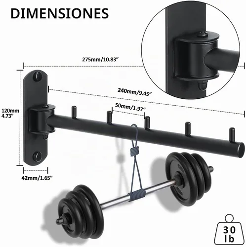 Vista 7 de Mooche - Percha giratoria para ropa, gancho de barra para colgar prendas montado en la pared, estante plegable resistente para secar, sistema
