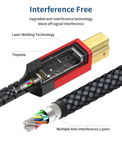 Vista 4 de JSAUX Cable de impresora USB 3.0, tipo A macho a B 3.0 macho (1M/3.3ft) Cable USB 3.0 tipo B trenzado de nylon compatible con estación