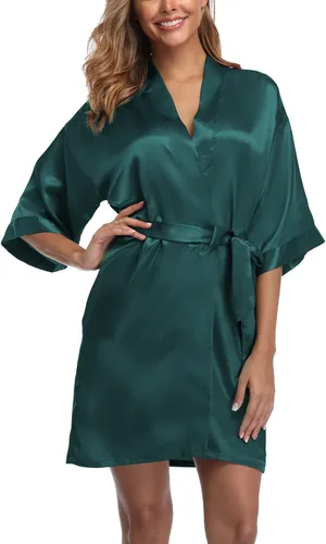 Vista 13 de Women's Short Satin Kimono Robe for Wedding Bridal Party Bridesmaid Robe Sleepwear Azul
