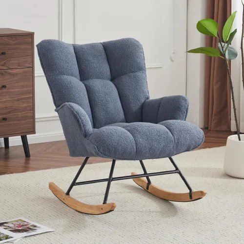 Vista 8 de SAETSFEG - Mecedora tapizada estilo osito de peluche para cuarto de bebé, con respaldo alto, silla de columpio con asiento acolchado, cómoda silla