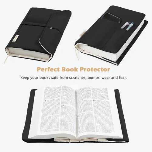 Vista 2 de Fundas de libro de lienzo, protector de libro lavable, funda de libro para novelas de tapa blanda, funda de libro ajustable para tapa dura