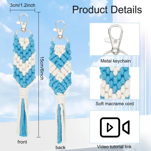 Vista 3 de WEBEEDY Juego de 6 llaveros de macramé de dos colores, mini llaveros de macramé boho para bolsa, llaveros, dijes de teléfono, kit de macramé