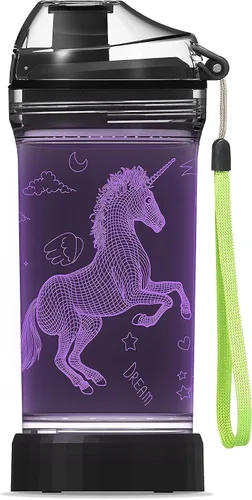 Vista 12 de YuanDian Botella de agua para niños con luz LED 3D - 14 onzas Tritan libre de BPA ecológica - 7 colores luz tazas de bebida geniales, regalo