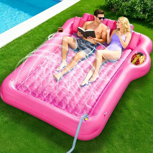 Vista 14 de Flotador inflable de 78 x 50 pulgadas para piscina con aspersor, flotadores de piscina extra grandes para adultos con almohada 6 en 1, flotador