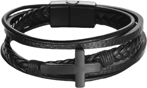 Vista 2 de Pulsera trenzada marrón casual de cuero negro para hombre