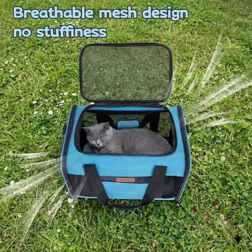 Vista 3 de YUNIQUE Transportador de gatos y perros de lados suaves para mascotas de hasta 15 libras, transportador plegable aprobado por aerolíneas con diseño