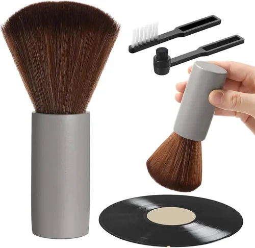 Vista 8 de Ziliny 3 piezas de cepillo de limpieza de discos de vinilo de madera antiestático para discos de polvo, kit de limpiador de vinilo, accesorios