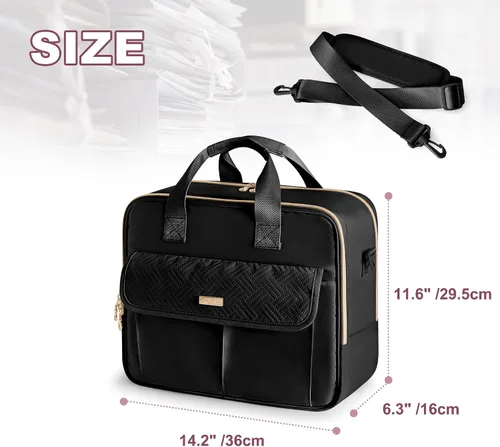 Vista 7 de Bolso para profesora con organizador de archivos de acordeón, maletín para laptop de 39.6 cm para mujeres, profesora, tutora, enfermera y Negro
