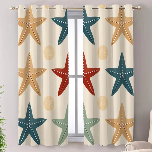 Vista 23 de Shrahala Beach Scenery Blackout Curtain Tiers, Coastal Landscape Kitchen Valance Light Blocking Tier Drapes with Rod Pocket, 2 Pack 26 X 24 in Blue1