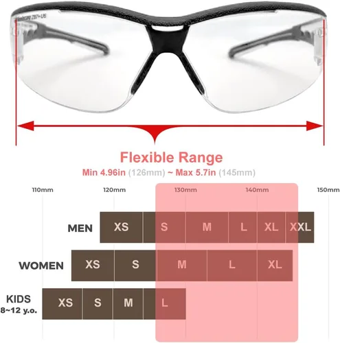 Vista 4 de HTS HUNTERSKY Gafas de seguridad de tiro envolventes U6 transparentes, antiniebla y antiarañazos, ligeras y súper flexibles con ANSI Z87.1