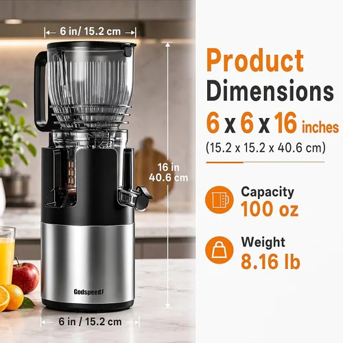 Vista 9 de Godspeeds® Smoothpress® Máquina exprimidora de prensado en frío de 6 pulgadas Negro
