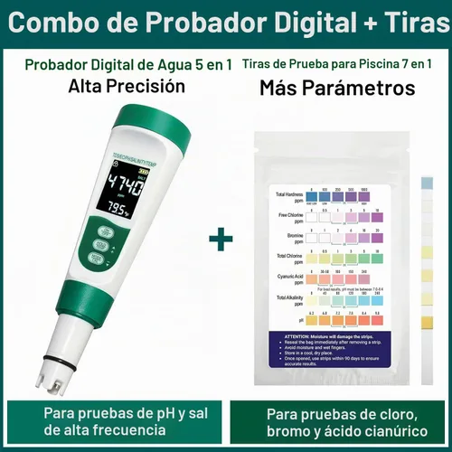 Vista 3 de Kit de probador digital de agua para piscina 11 en 1 que incluye probador de sal 5 en 1 para piscina de agua salada y tiras de prueba de piscina 7