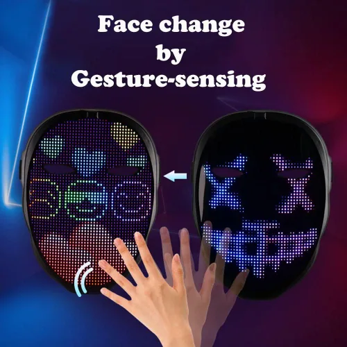Vista 3 de Máscara LED transformadora facial con aplicación controlada - Máscara LED programable para Halloween máscara luminosa digital para disfraces fiesta