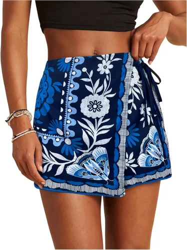 Vista 25 de SweatyRocks Mini faldas bohemias para mujer, pantalones cortos florales con Negro