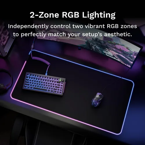 Vista 3 de GLORIOUS Gaming Mouse Pad GMP 2 GLED - XL - 2-Zone RGB Lighting, InfiniGlow RGB Stitchless Edge, Premium Cloth Surface, Grippy Rubber Base