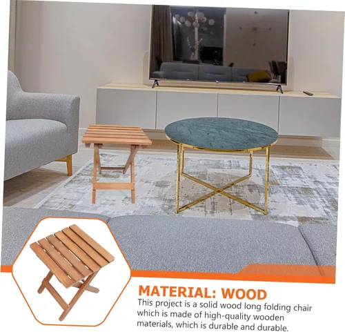 Vista 6 de Chic Solid Wood Long Strip Folding Chair Stool Kitchen Stool Portable Natural Wood