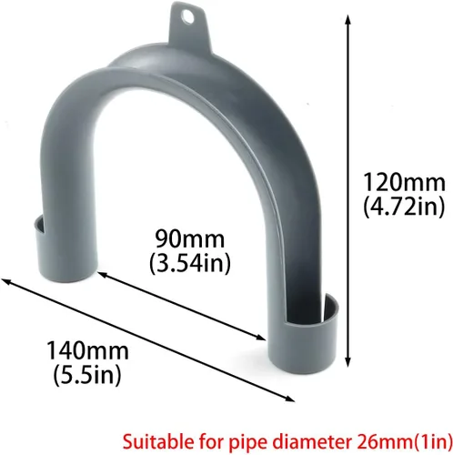 Vista 2 de Lavado universal en forma de U. Mach. Conjunto de guía de manguera de drenaje - 1 forma de U gris + 2 adhesivos adhesivos para bridas de cables