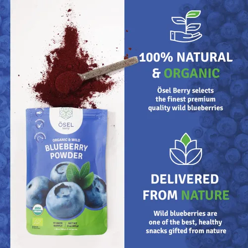 Vista 5 de ÖSEL BERRY Polvo orgánico de arándano silvestre de 3 onzas, certificado por USDA, sin azúcar añadido, ricos en antioxidantes, liofilizados