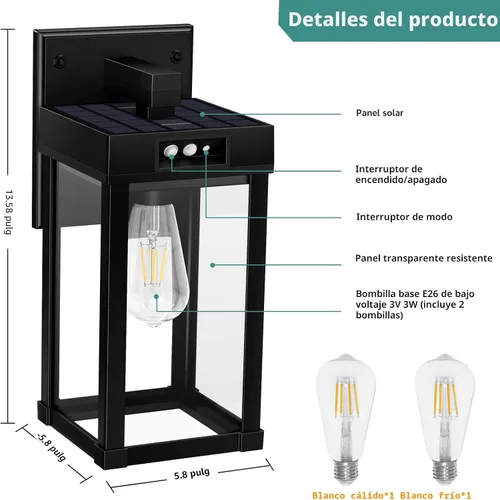 Vista 5 de AEQ Luces solares de pared para exteriores, aplique de pared solar con 3 modos de iluminación y sensor de movimiento, luz de porche impermeable