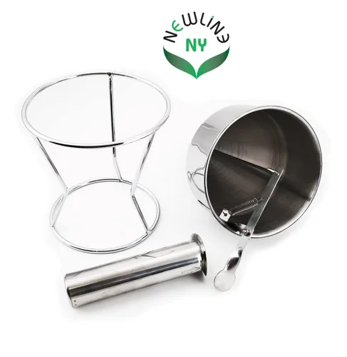Vista 7 de Dispensador de embudo para hornear de acero inoxidable con soporte para panqueques Takoyaki, pasteles, pasteles, postres