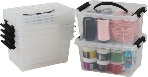 Vista 6 de Caja de almacenamiento de plástico de 6 litros, contenedor de almacenamiento transparente con tapas, juego de 6