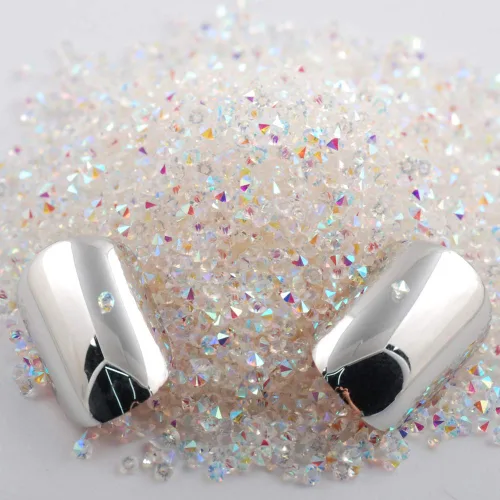 Vista 4 de 5000 cuentas de diamantes de imitación de cristal de diamante ultra mini de 0.044 pulgadas con parte trasera plana, cristales iridiscentes, brillo