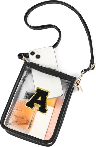 Vista 9 de SENDEFN Bolso transparente para mujer, bolsa transparente aprobada para estadios con bolsillo frontal para conciertos, deportes, festivales A-Negro